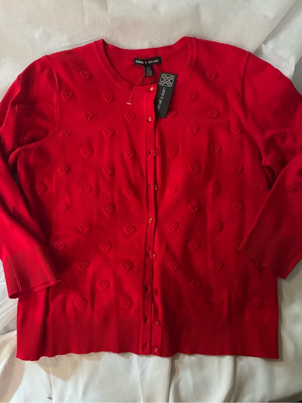 5 for $25 🎉Cable & Gauge Red Heart-Detail Button Cardigan